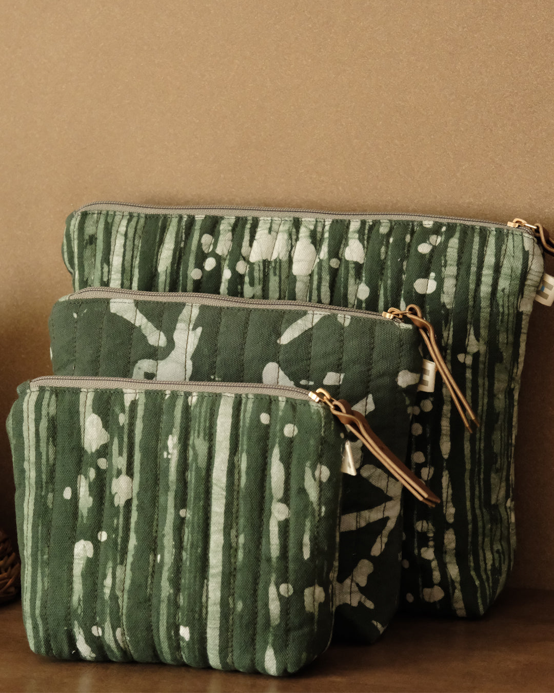 Set of 3 - Olive Stripes Toiletry Pouches