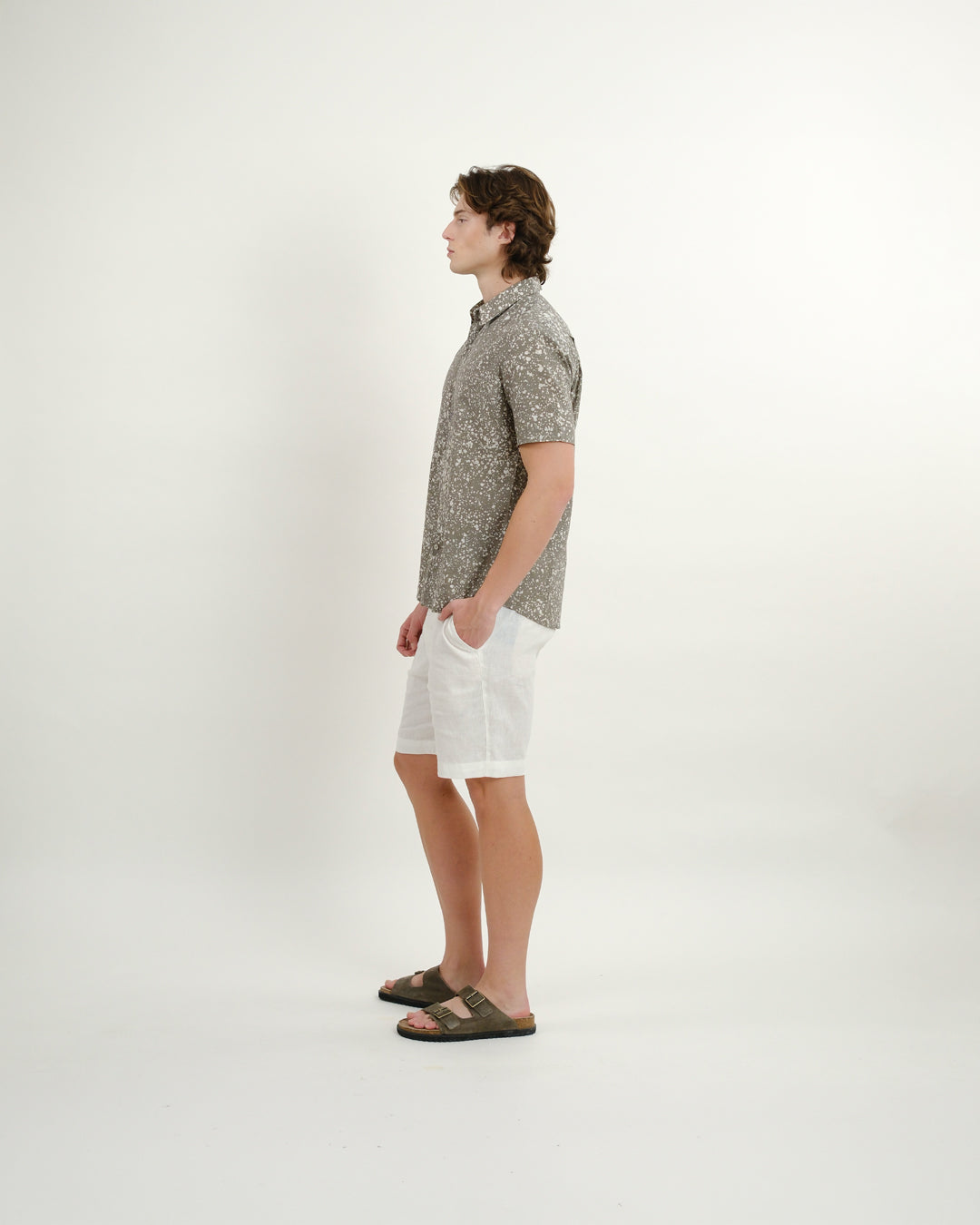 Cool Grey Stipples Batik Short Sleeve Shirt