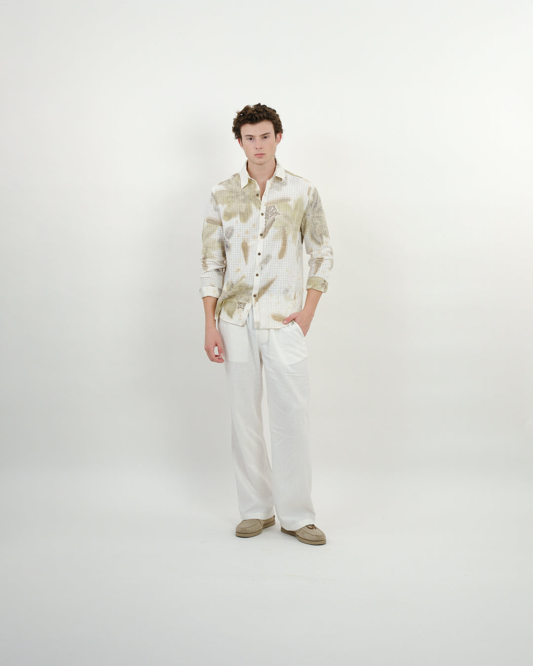 Botanical Print Hand Embroidered Long Sleeve Shirt