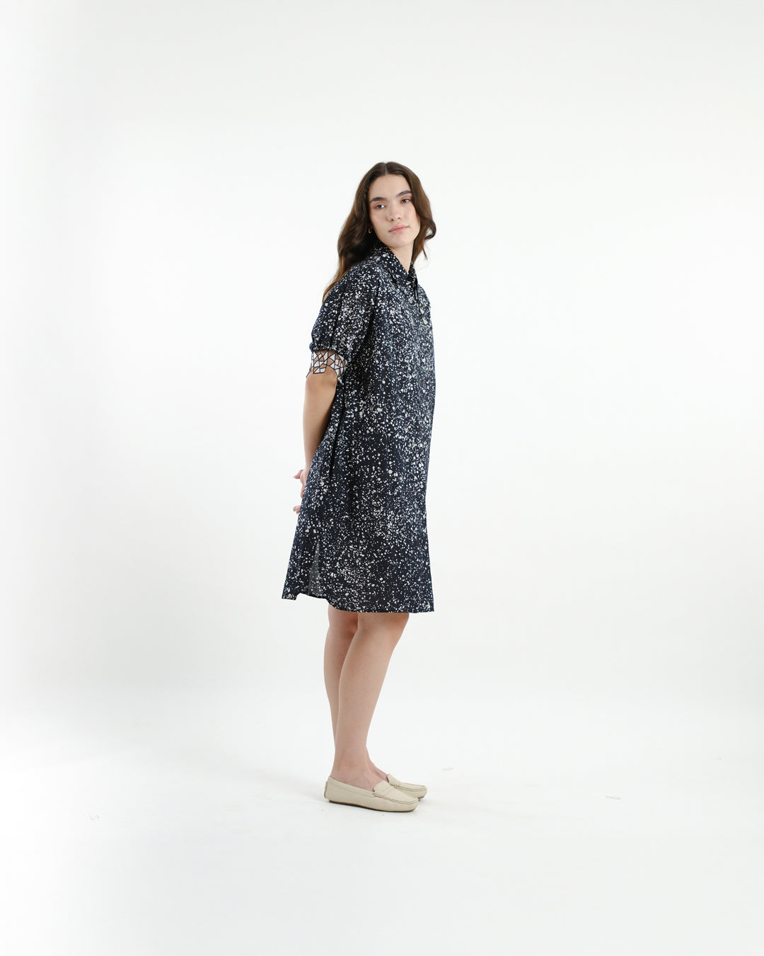 Black Stipples Batik Shirt Dress