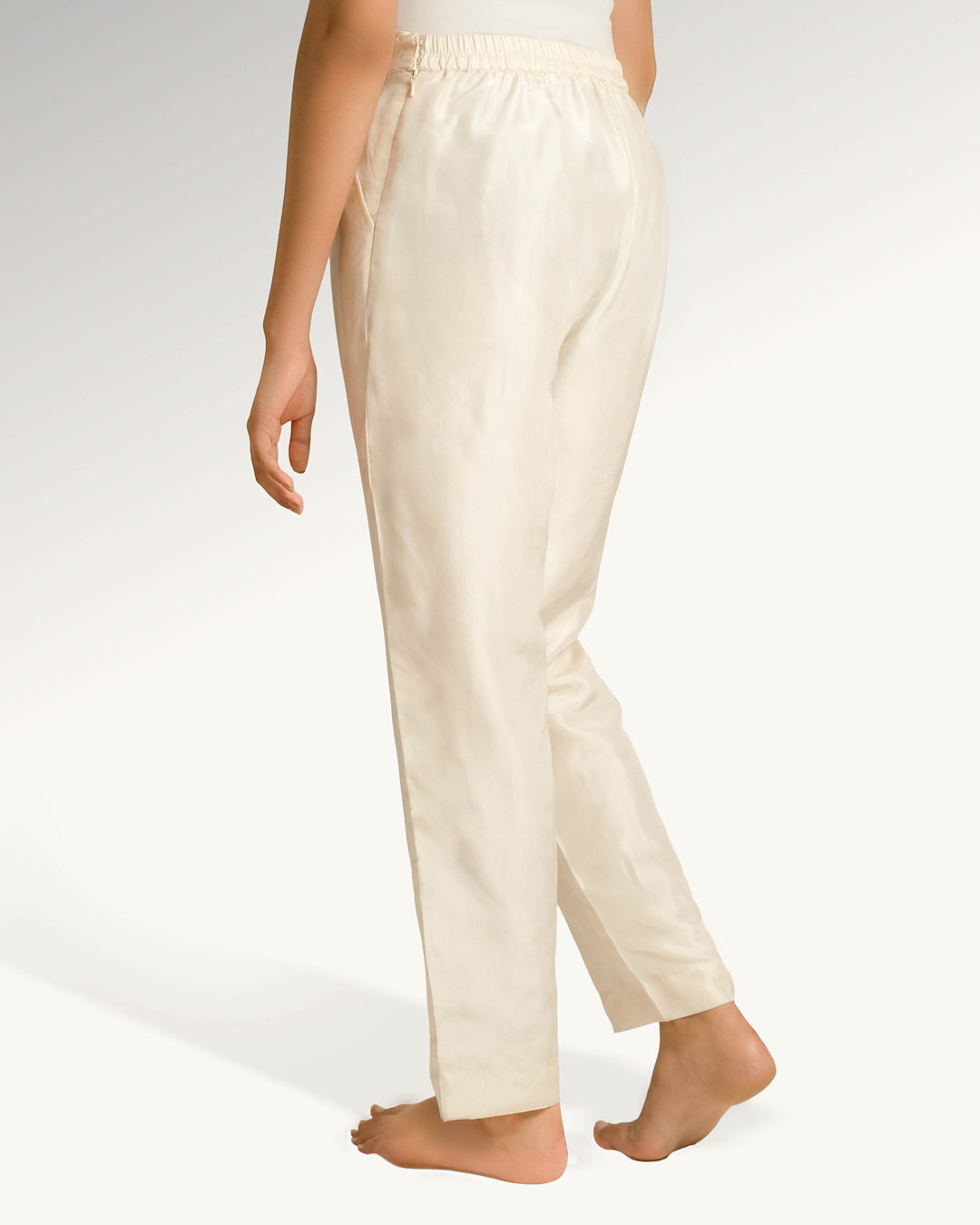 Silk Chanderi Ivory Pencil-Fit Pants