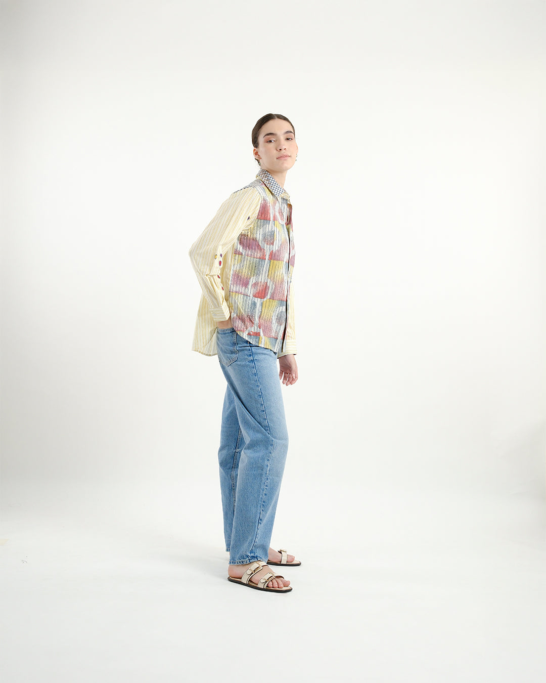 Multi-block Print Deer Embroidered Shirt