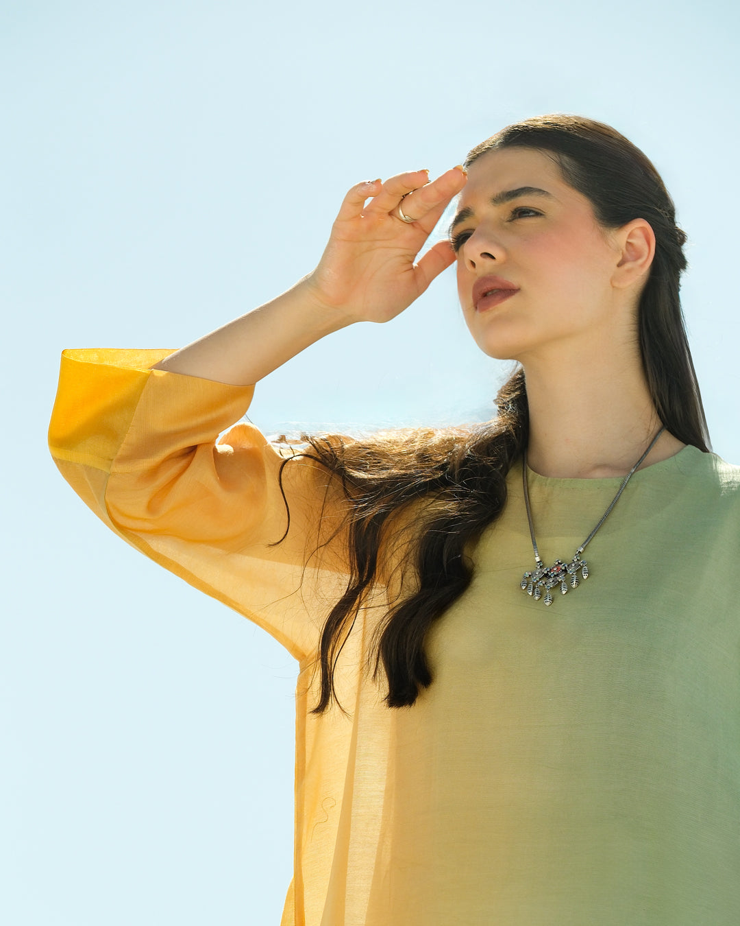 Green & Yellow Silk Chanderi A-line Fit Kurta