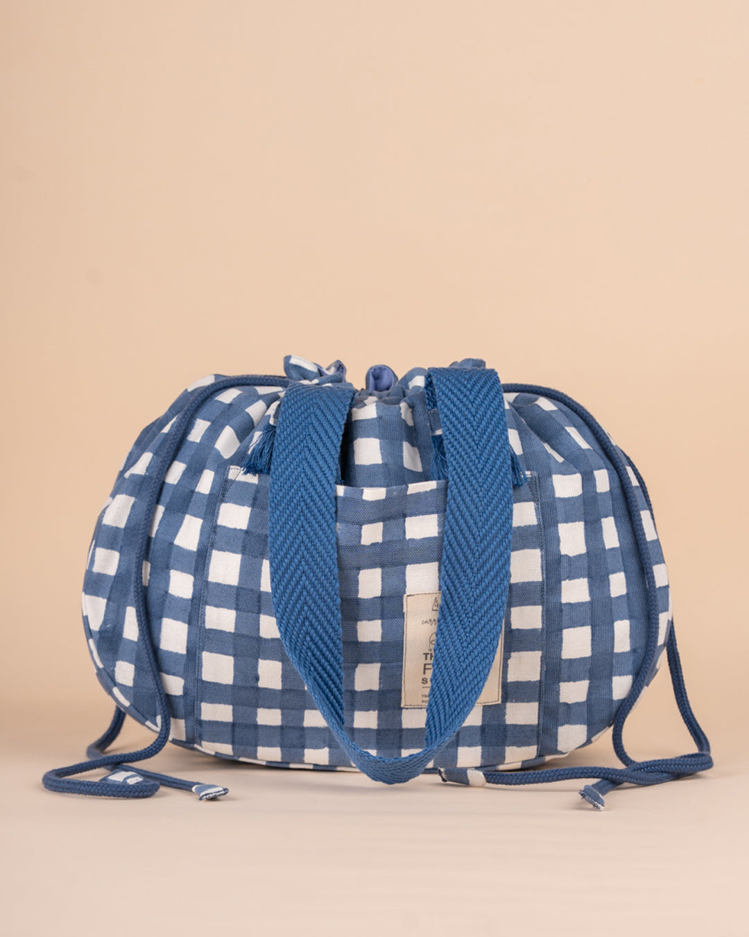Blue Checkered Semi Circle Lunch Bag