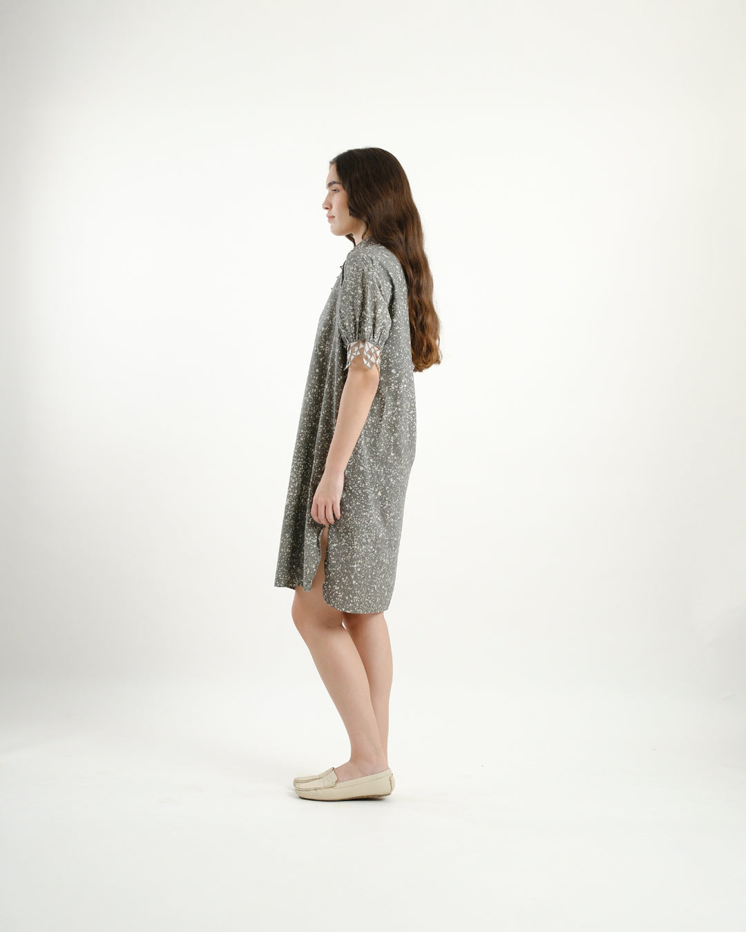 Cool Grey Stipples Batik Shirt Dress