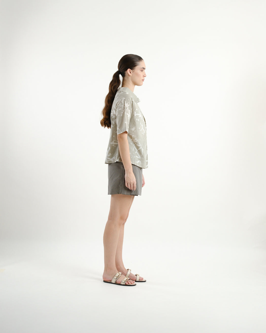 Broken Angles Beige Batik Turtleneck Top