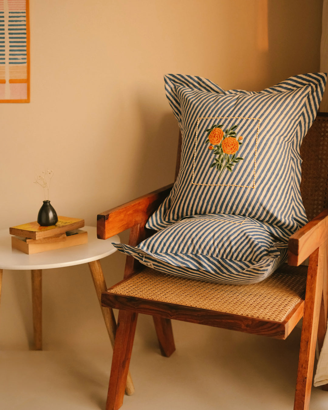 Blue Genda Botanical Stripes - Cushion Cover