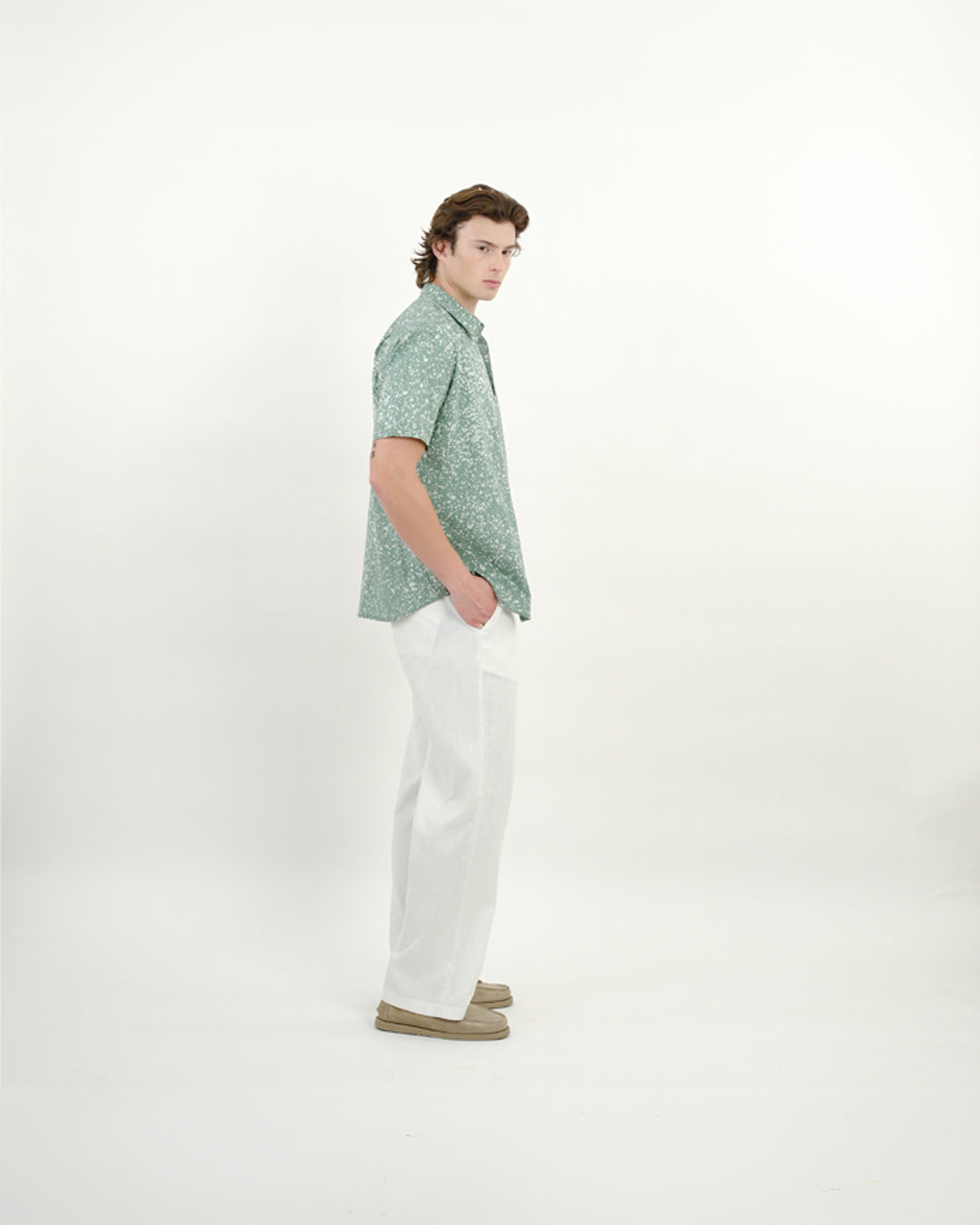 Cool Green Stipples Batik Short Sleeve Shirt