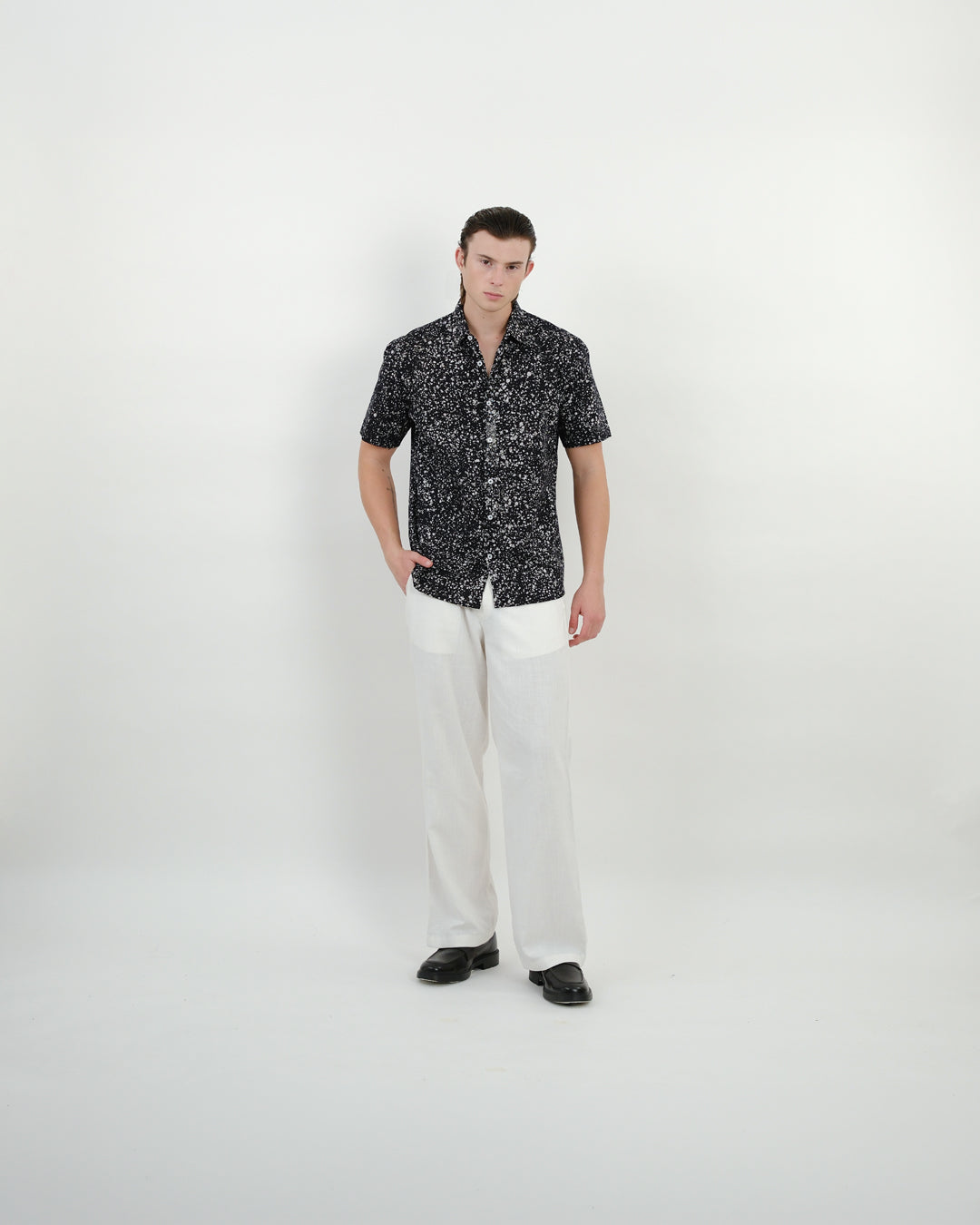 Black Stipples Batik Short Sleeve Shirt