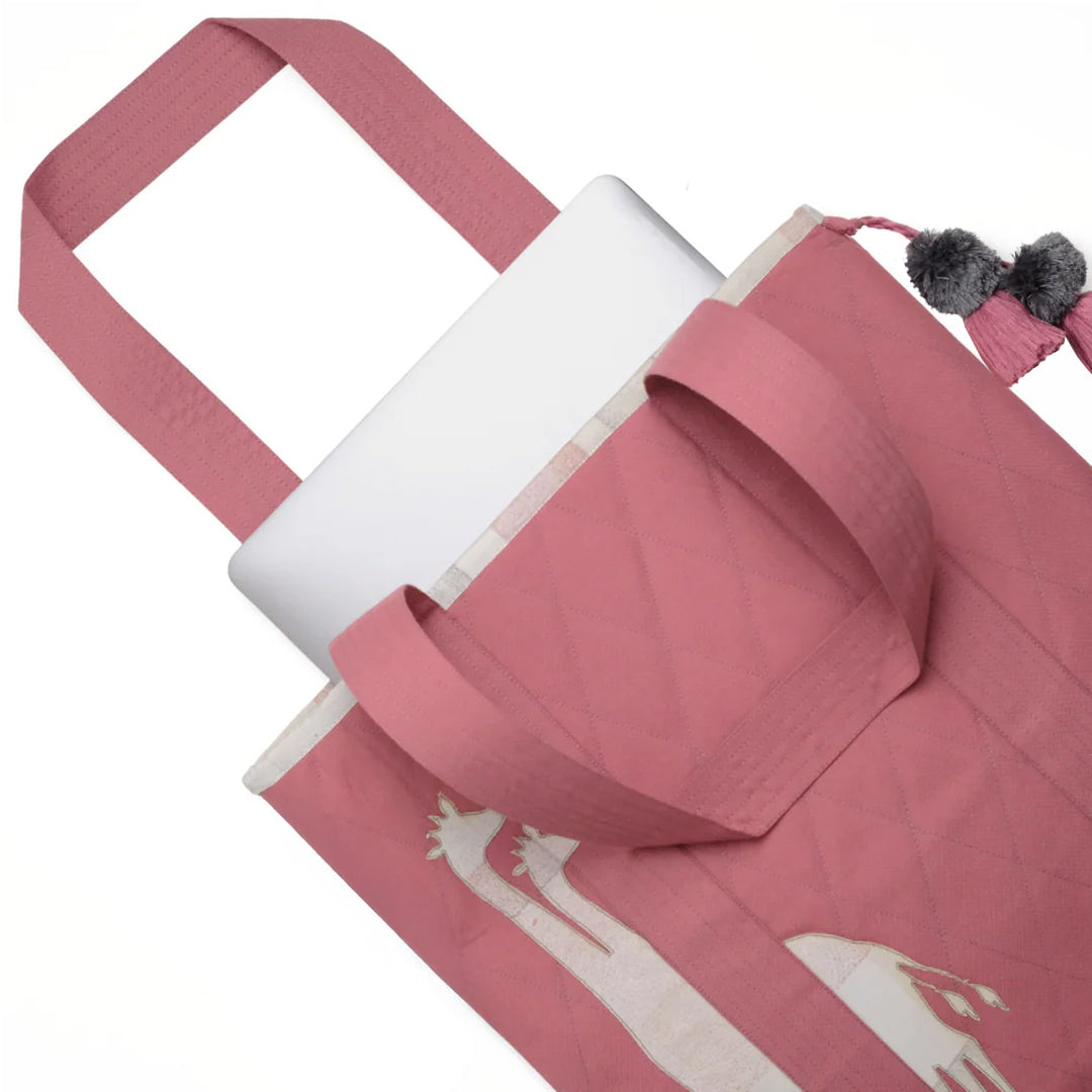 Gond Folk Giraffe - Pink Laptop Tote