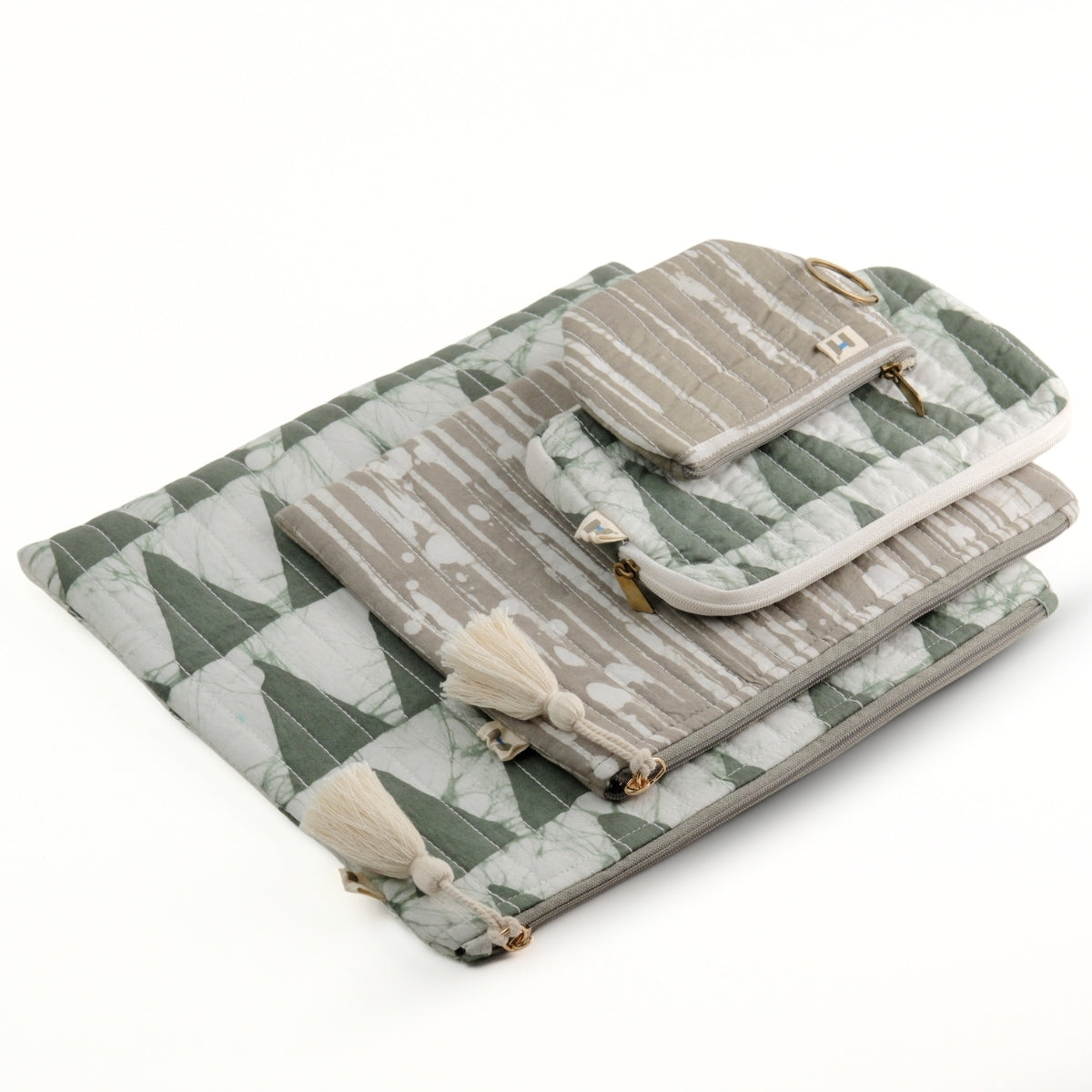 Flat Pouch - Geometric Green Grey <br> (Set of 4)