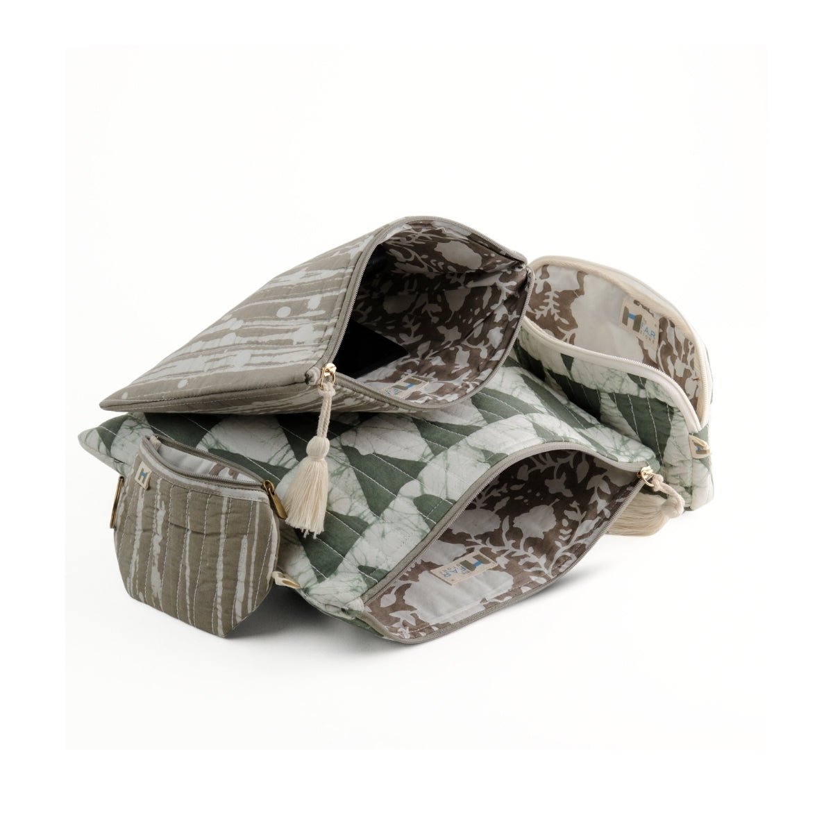Flat Pouch - Geometric Green Grey <br> (Set of 4)