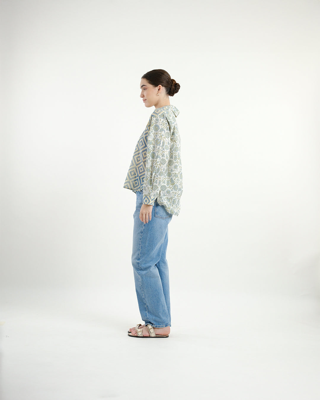 Block Printed Pineapple Emroidered Shirt