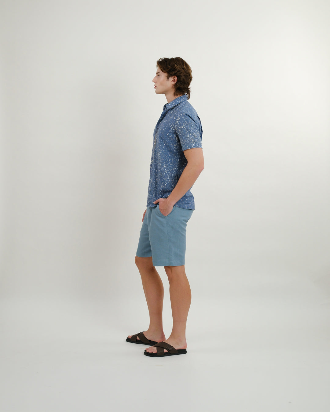 Cool Blue Stipples Batik Short Sleeve Shirt