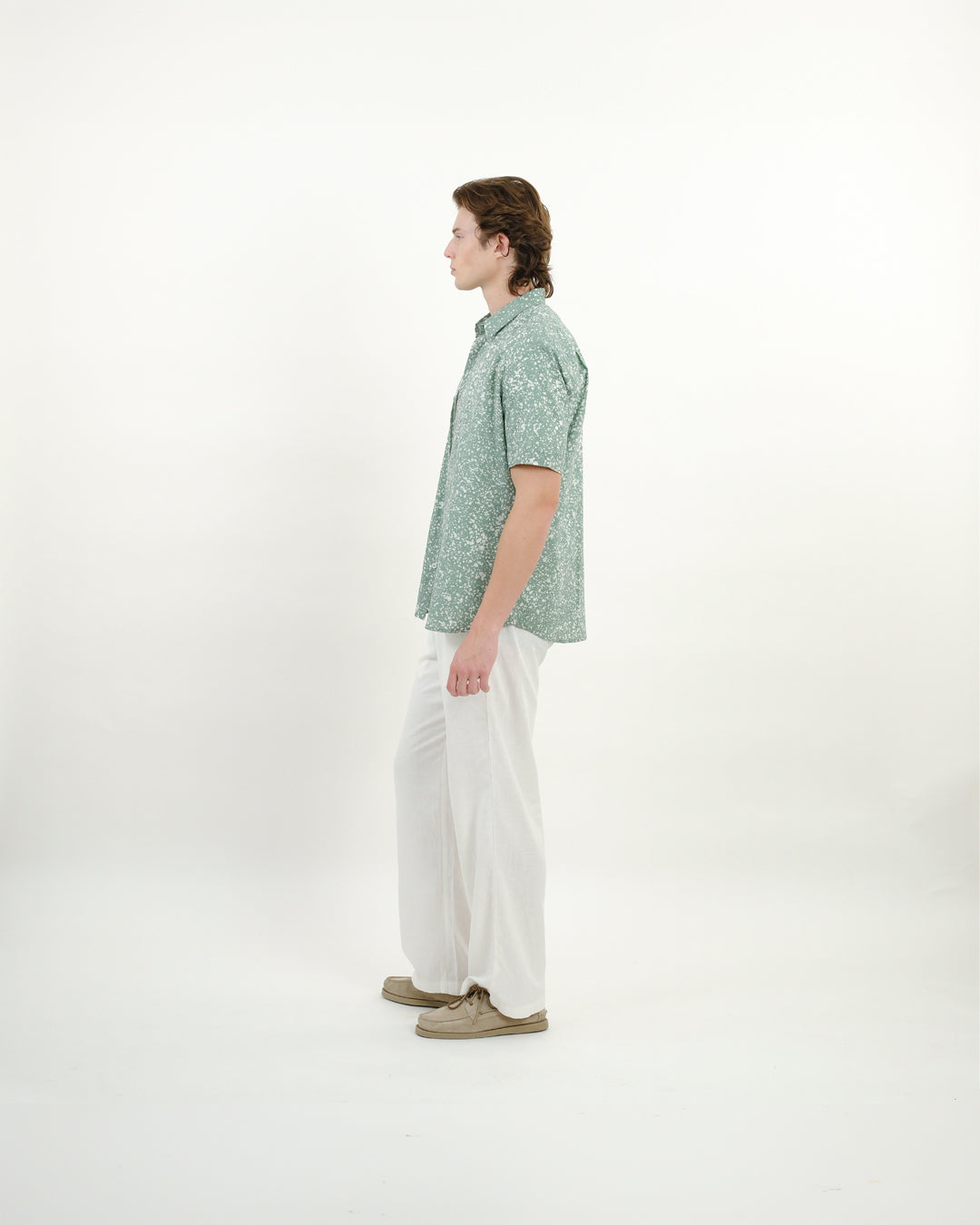 Cool Green Stipples Batik Short Sleeve Shirt