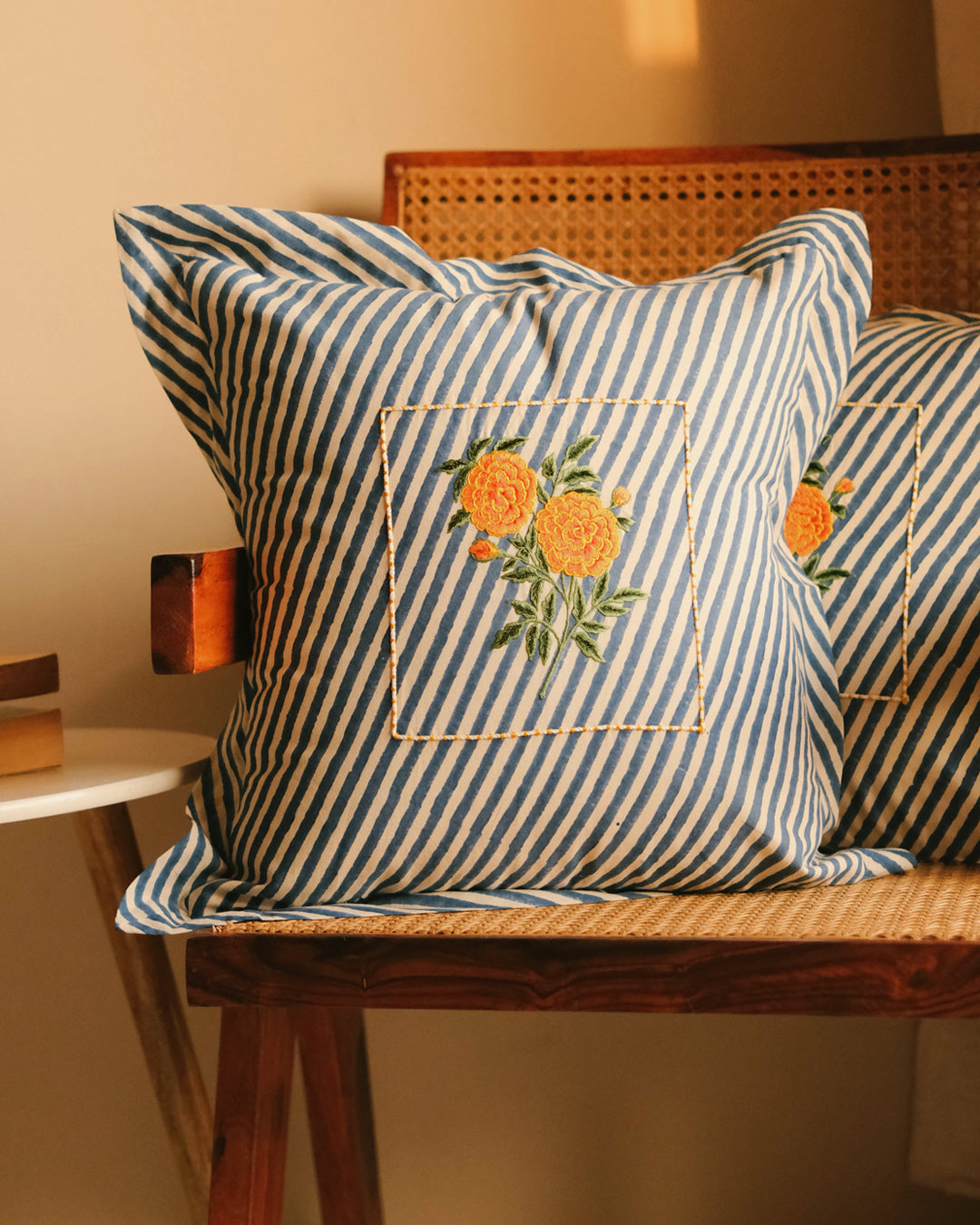 Blue Genda Botanical Stripes - Cushion Cover