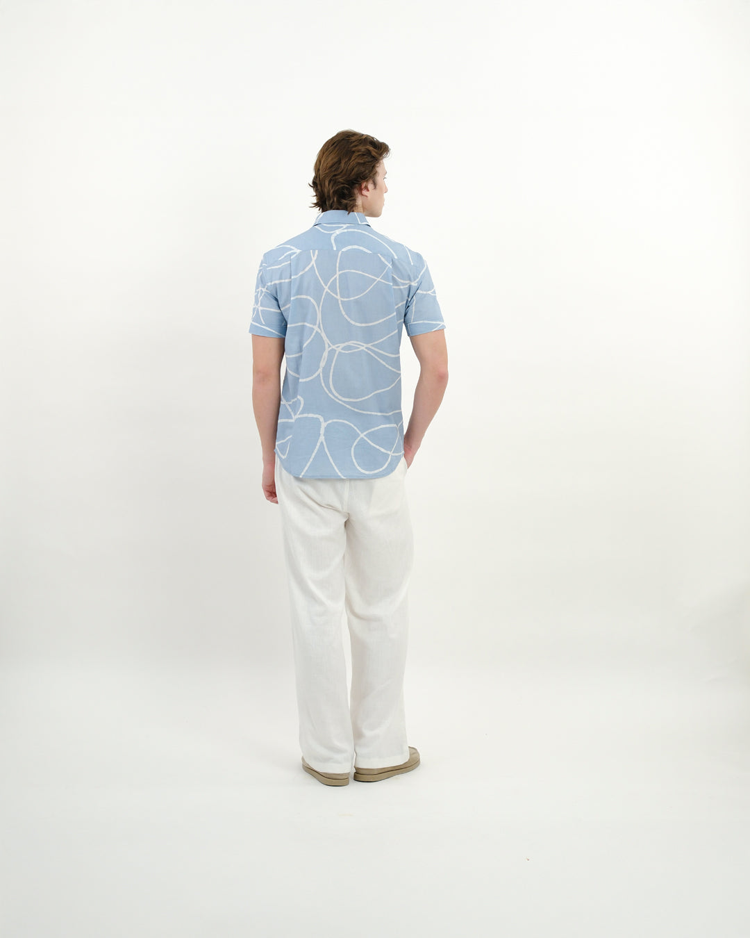 Sky Blue Looped Batik Short Sleeve Shirt