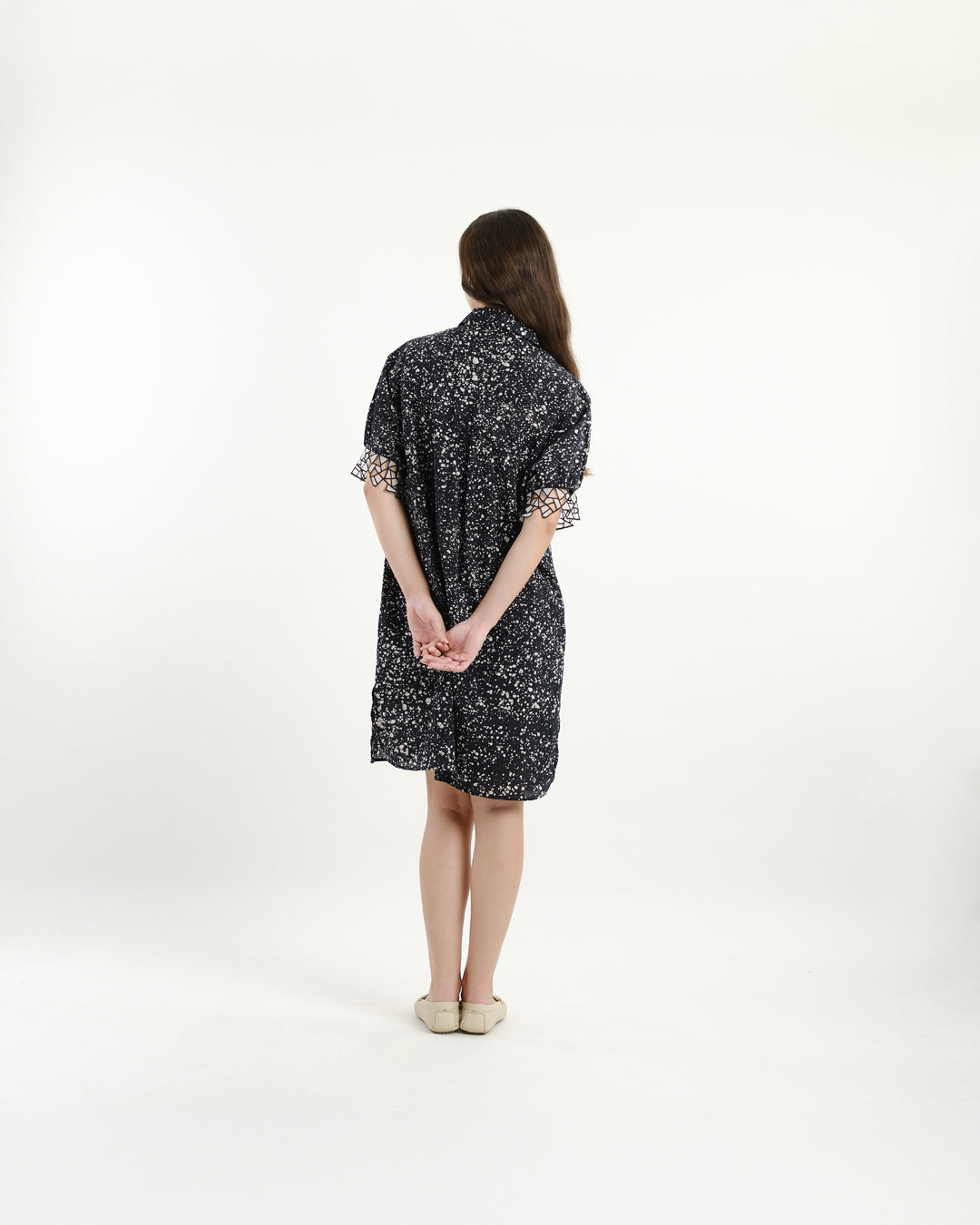 Black Stipples Batik Shirt Dress
