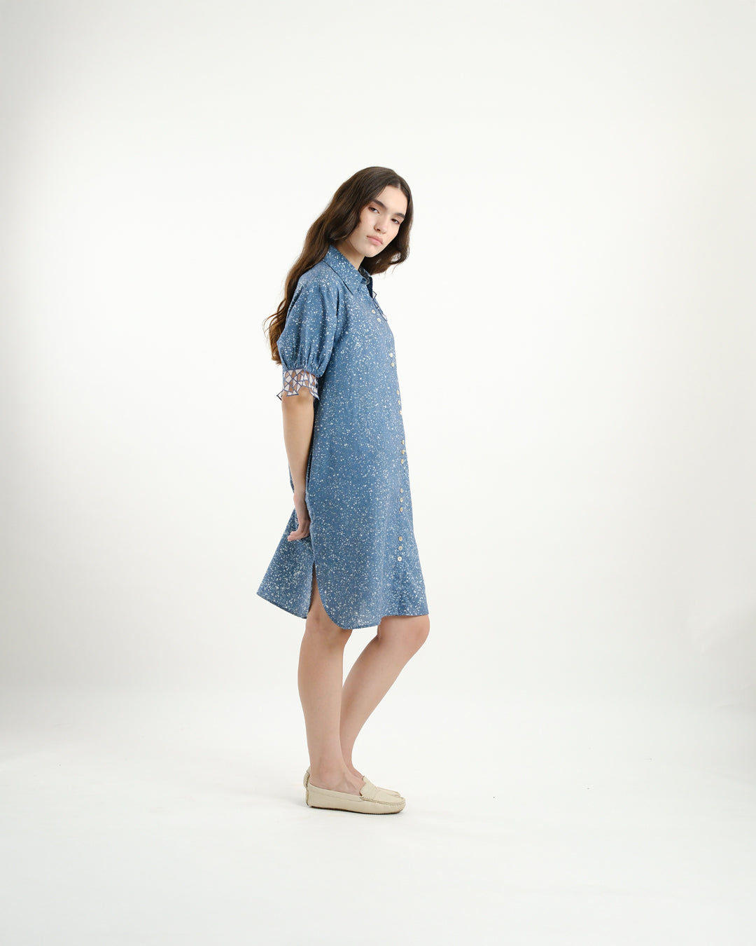 Cool Blue Stipples Batik Shirt Dress