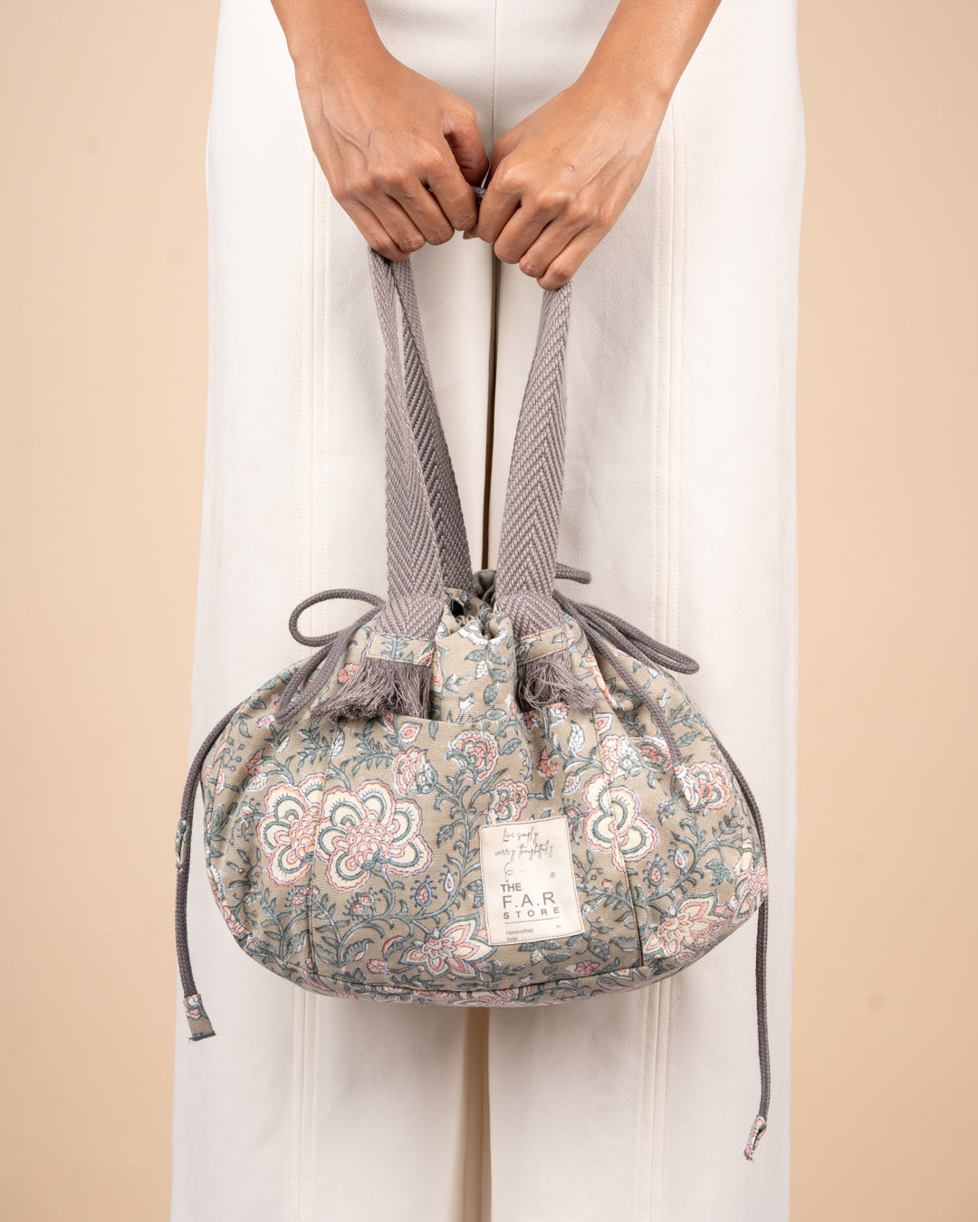 Grey Floral Semi Circle Lunch Bag