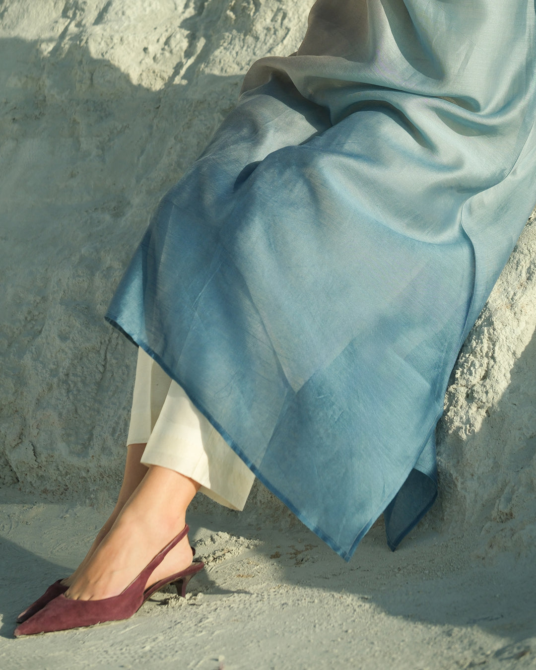 Grey & Blue Silk Chanderi A-line Fit Kurta