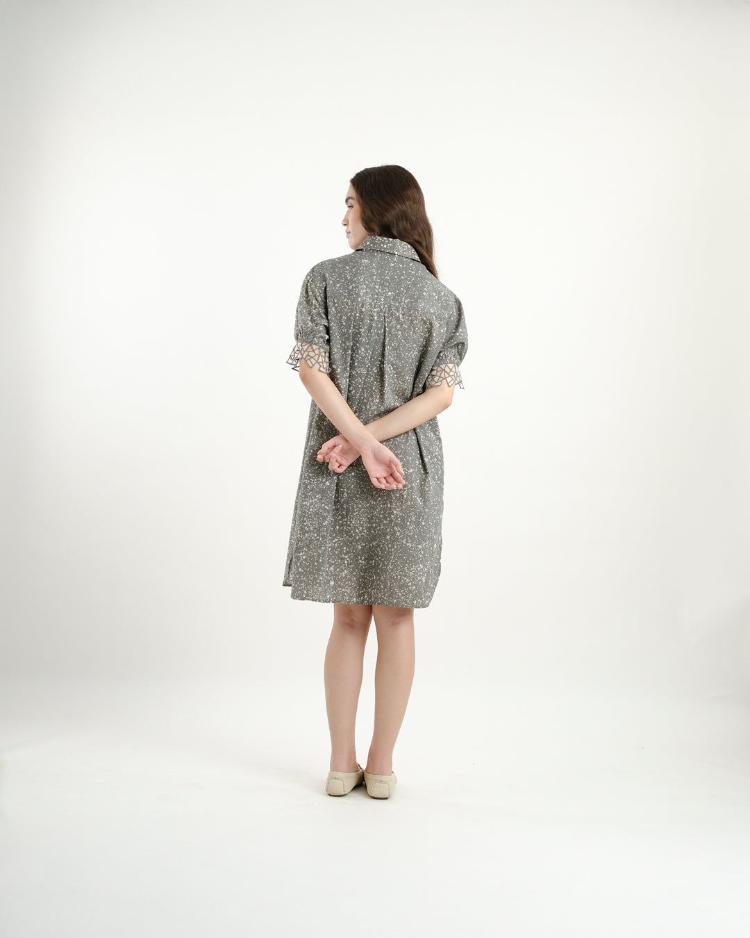 Cool Grey Stipples Batik Shirt Dress