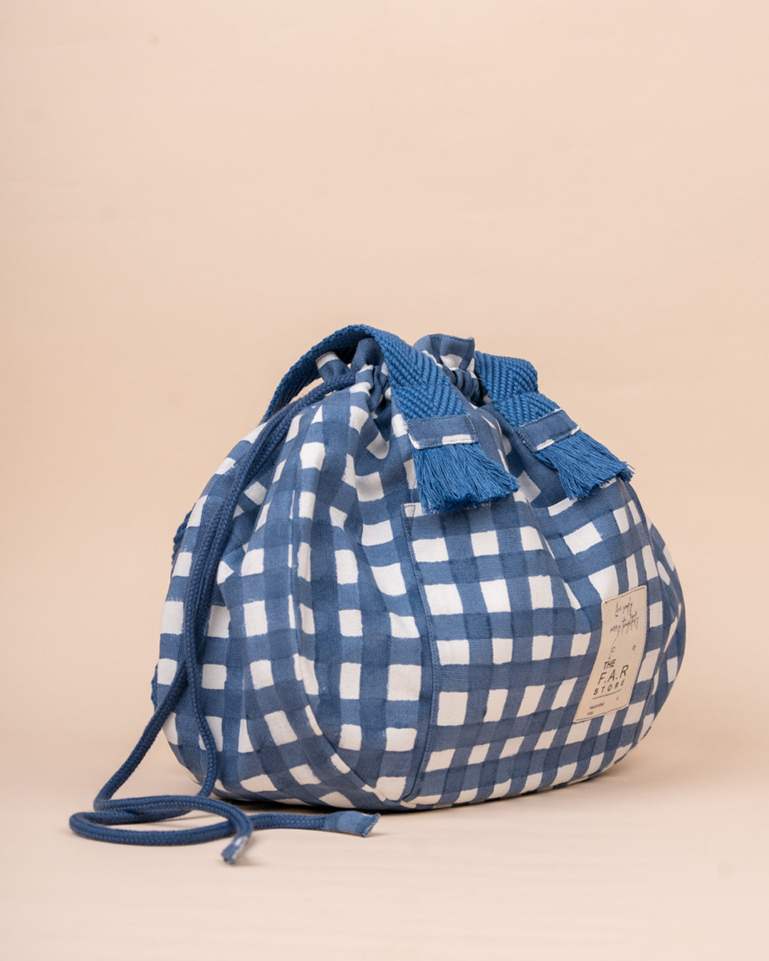 Blue Checkered Semi Circle Lunch Bag