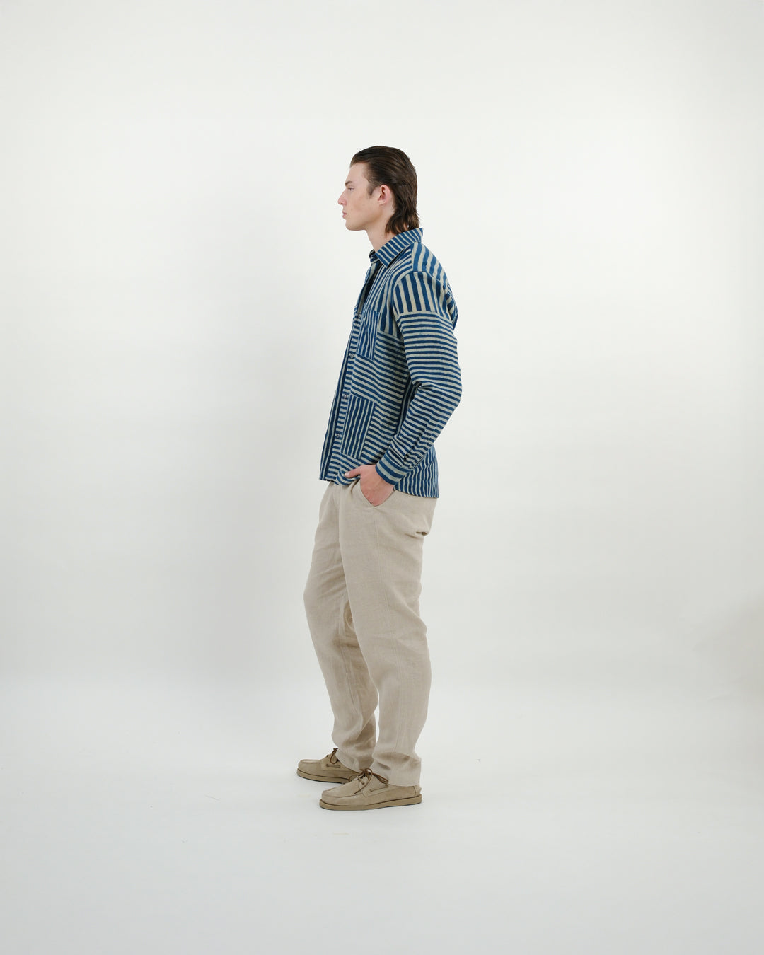 Indigo Striped Ajrakh Long Sleeve Shirt