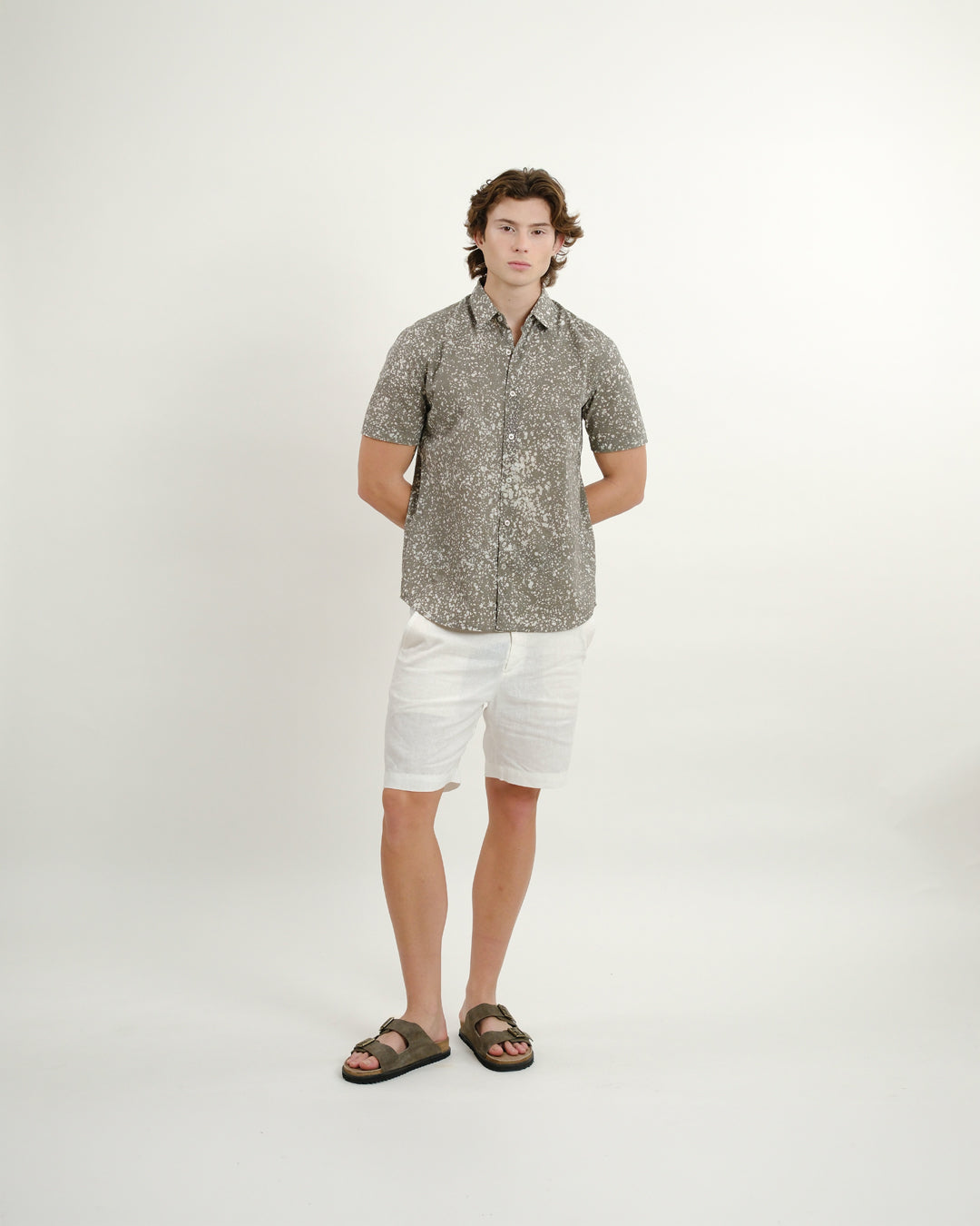 Cool Grey Stipples Batik Short Sleeve Shirt