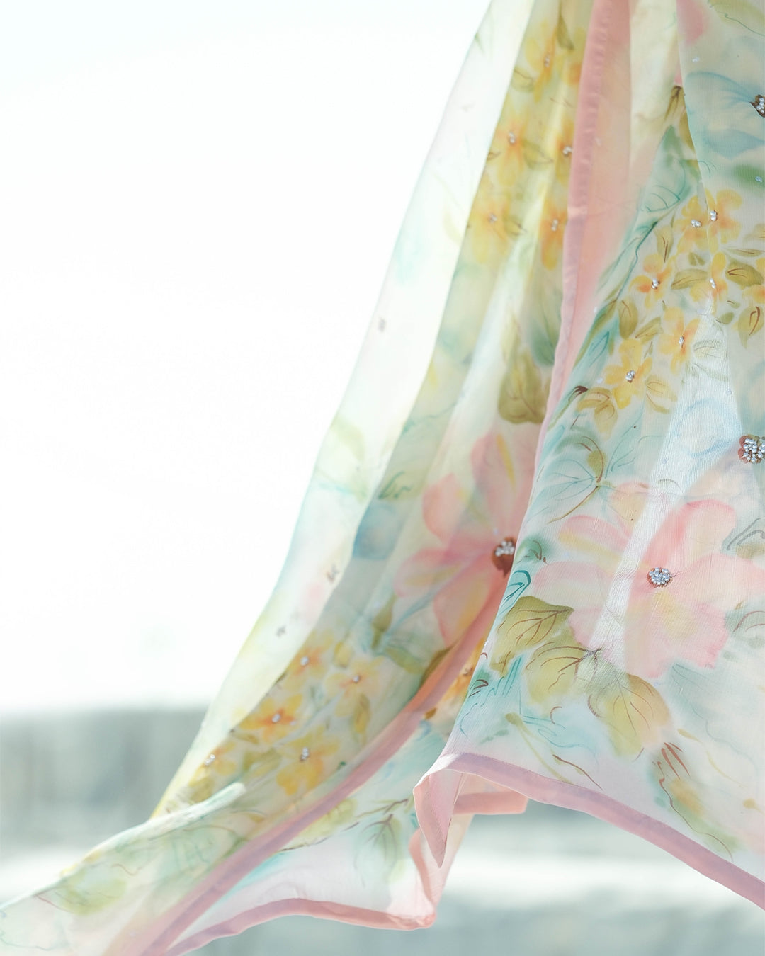 Pink Meher Handpainted Chiffon Dupatta