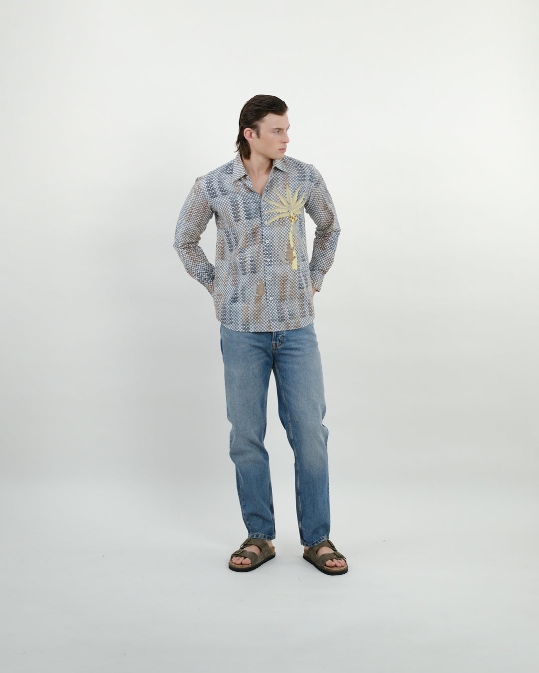 Block Print Embroidered Squirrel Long Sleeve Shirt