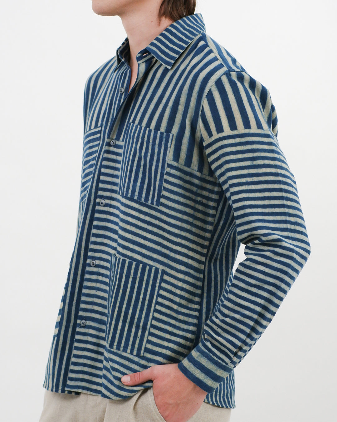 Indigo Striped Ajrakh Long Sleeve Shirt