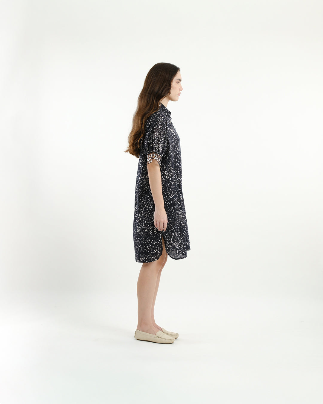 Black Stipples Batik Shirt Dress