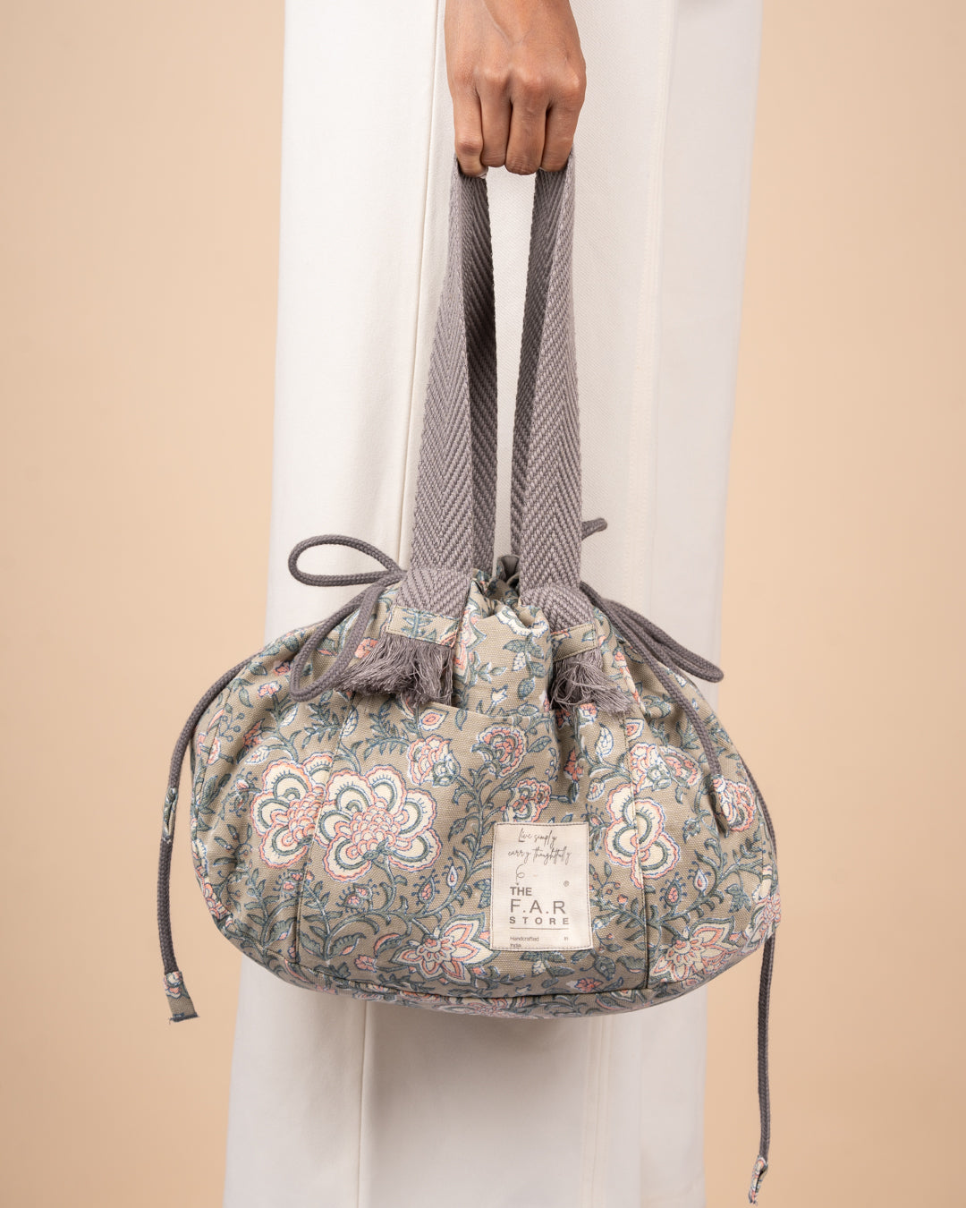 Grey Floral Semi Circle Lunch Bag