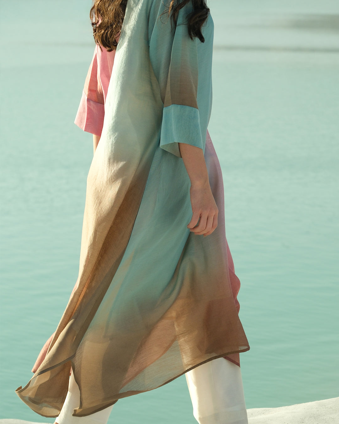 Blue & Pink Silk Chanderi A-line Fit Kurta
