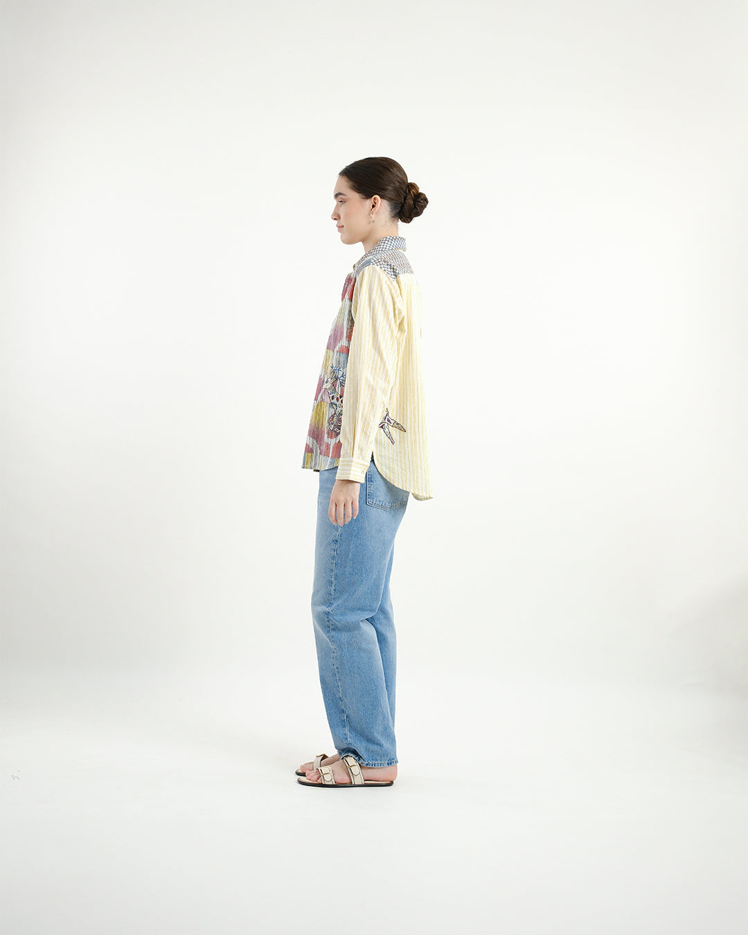 Multi-block Print Deer Embroidered Shirt