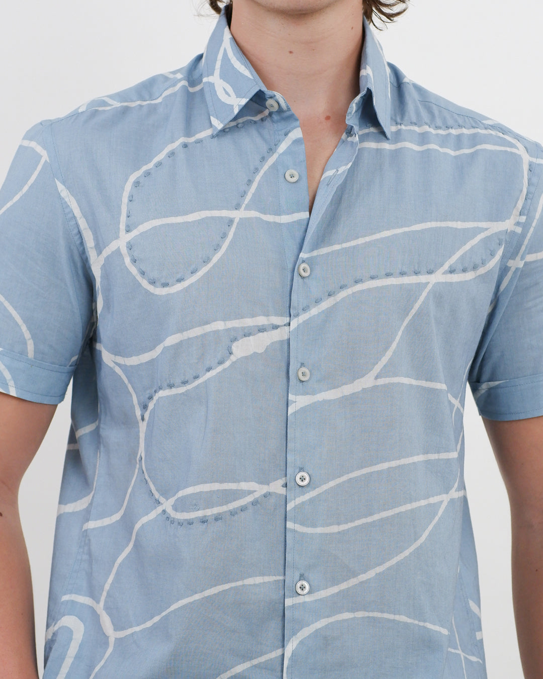Sky Blue Looped Batik Short Sleeve Shirt