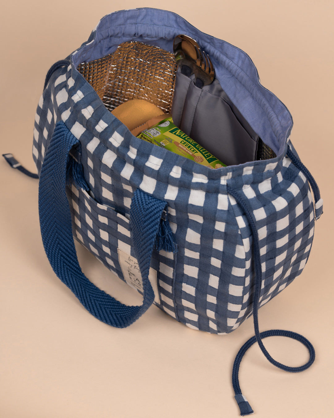 Blue Checkered Semi Circle Lunch Bag