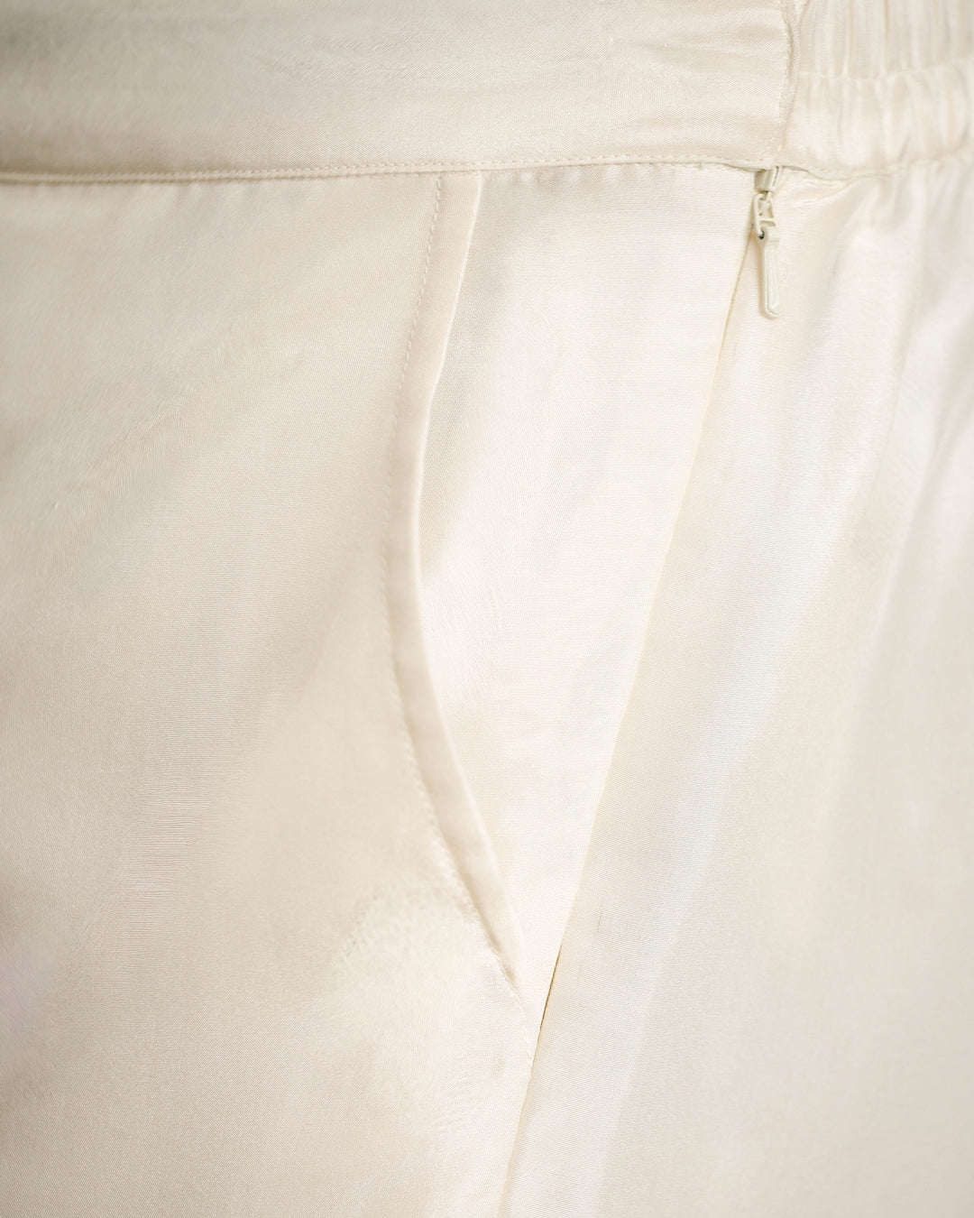 Silk Chanderi Ivory Pencil-Fit Pants