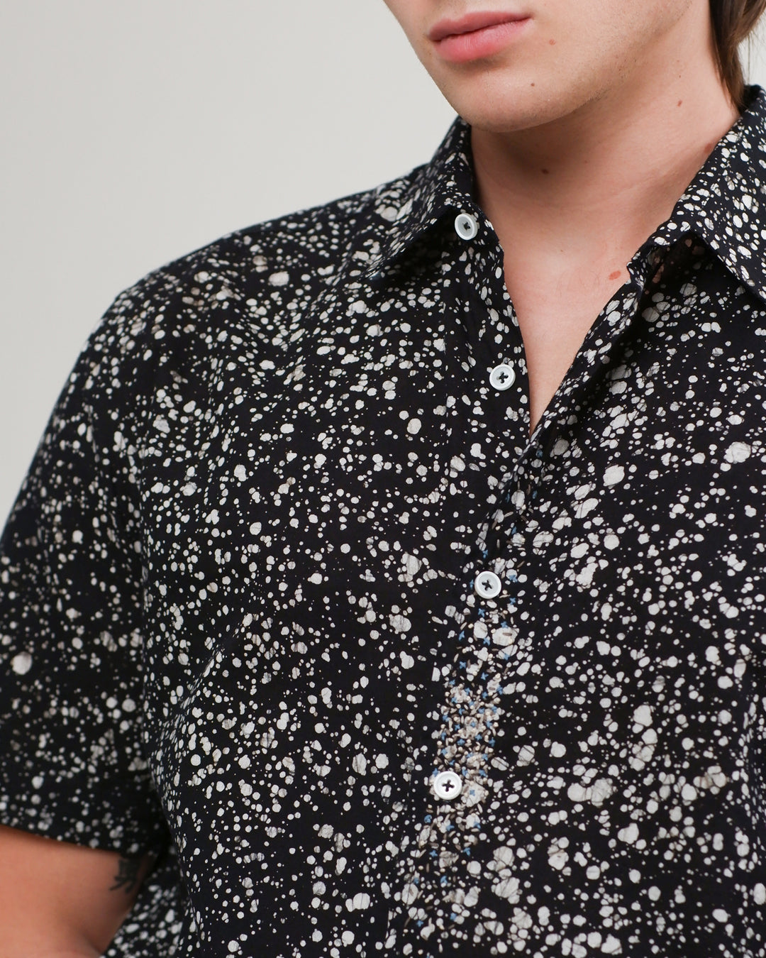 Black Stipples Batik Short Sleeve Shirt