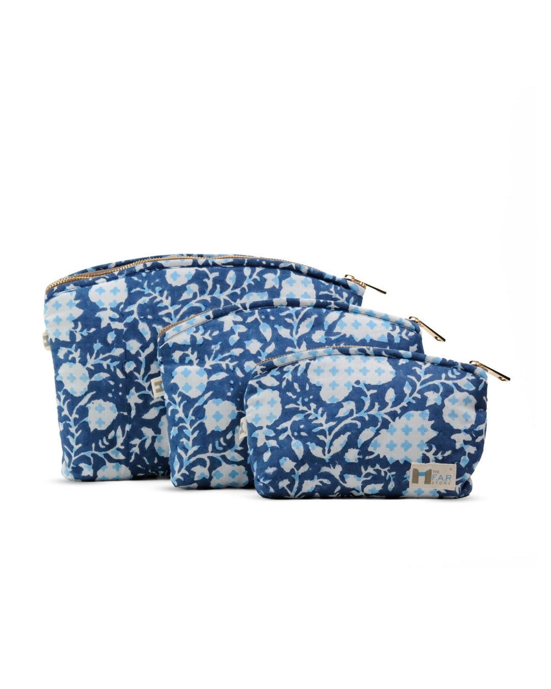 Set of 3 - Botanical Bliss Blue Utility Pouch