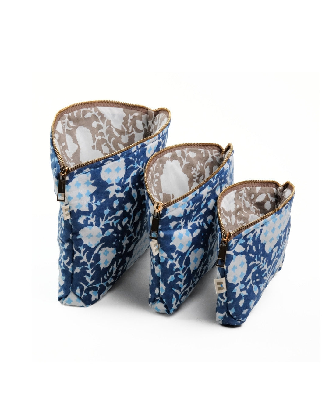 Set of 3 - Botanical Bliss Blue Utility Pouch