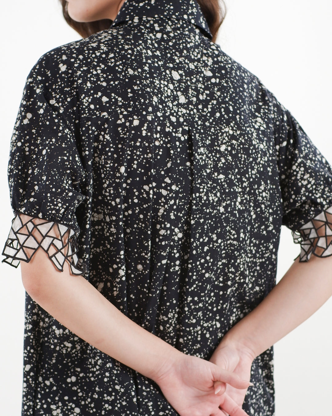 Black Stipples Batik Shirt Dress