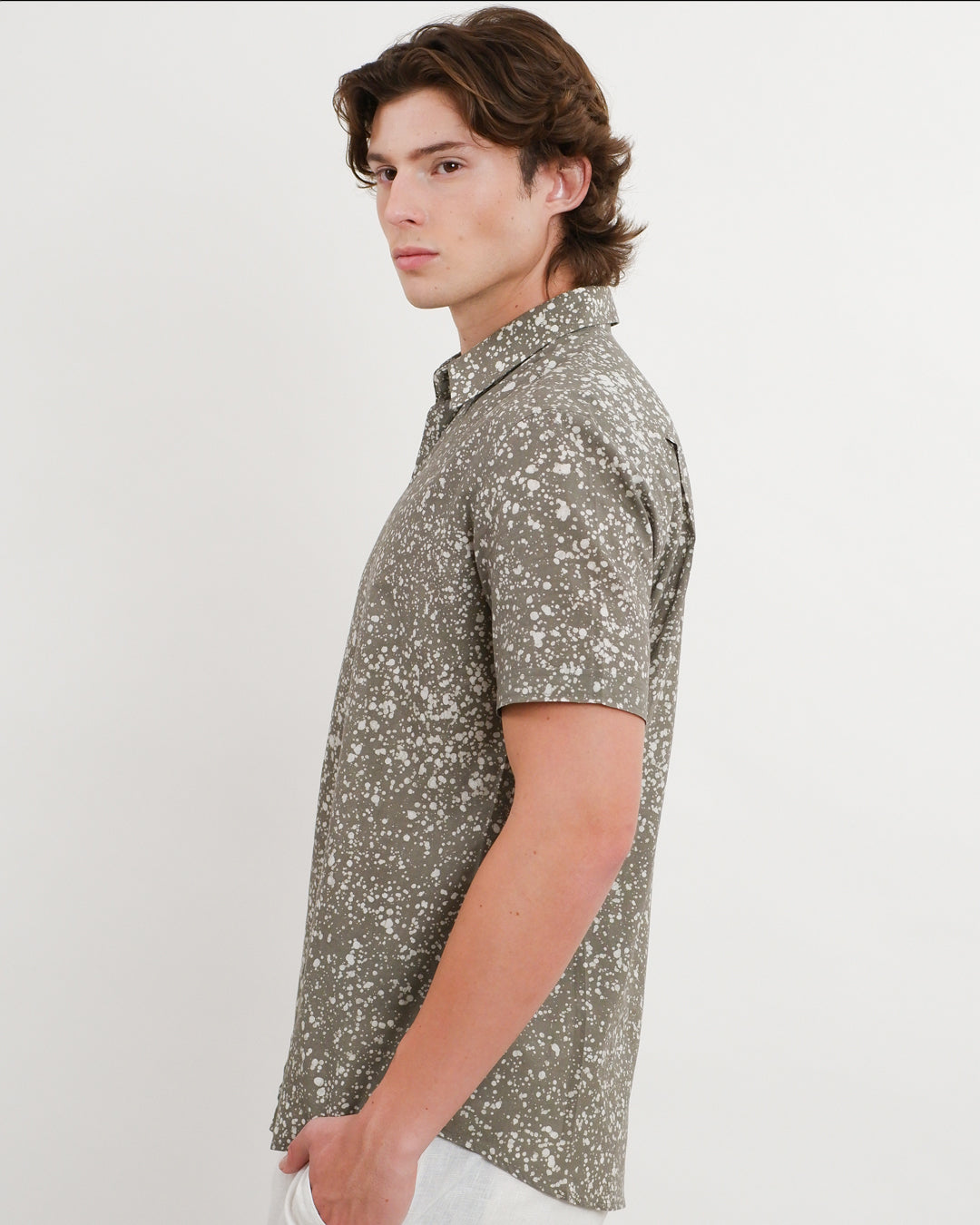Cool Grey Stipples Batik Short Sleeve Shirt