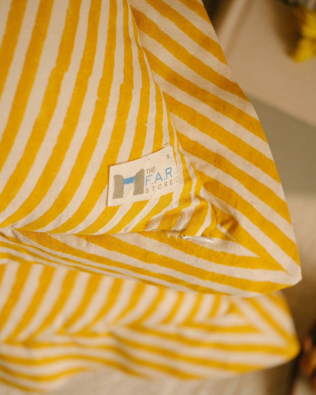 Yellow Rajnigandha Botanical Stripes - Cushion Cover