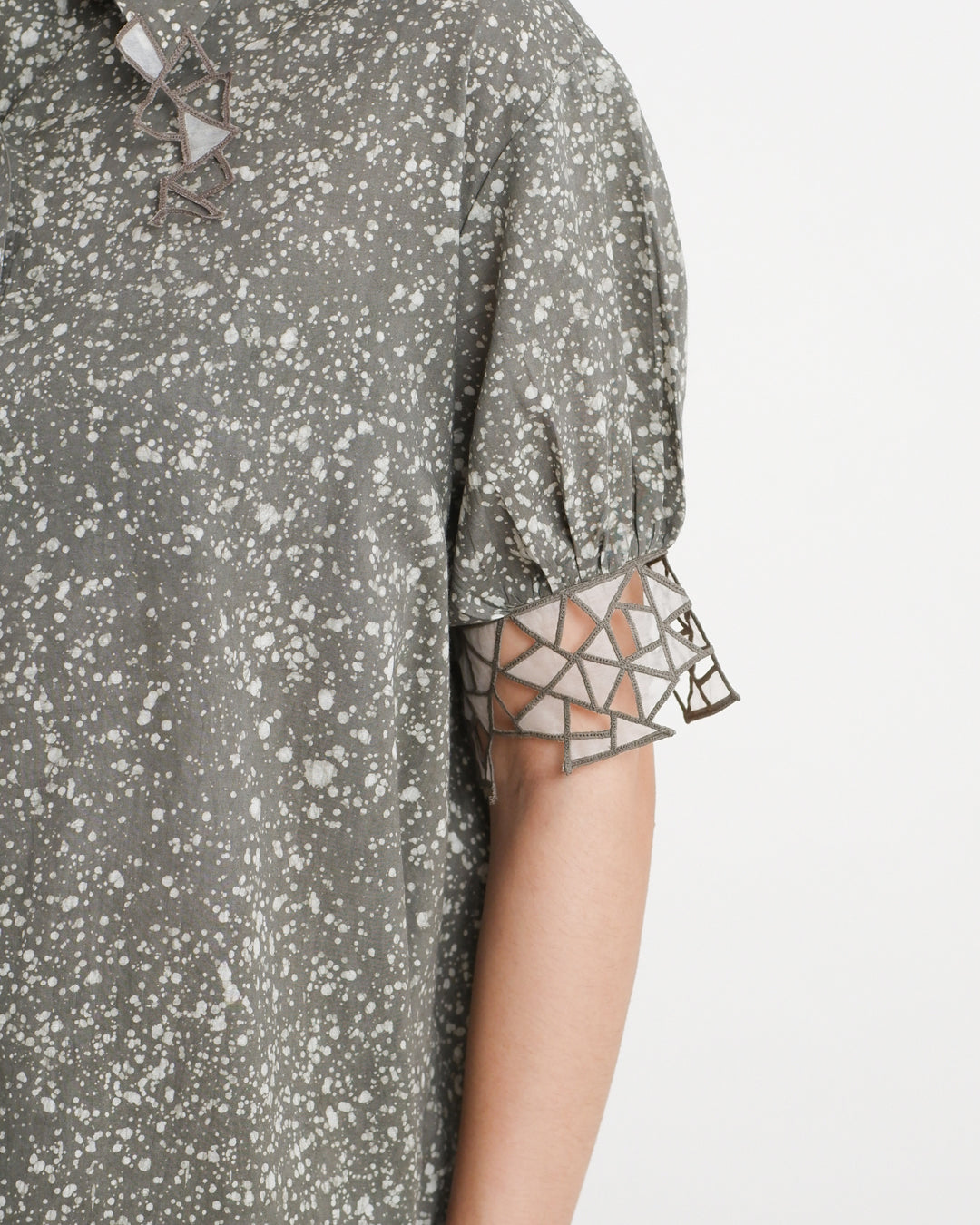 Cool Grey Stipples Batik Shirt Dress