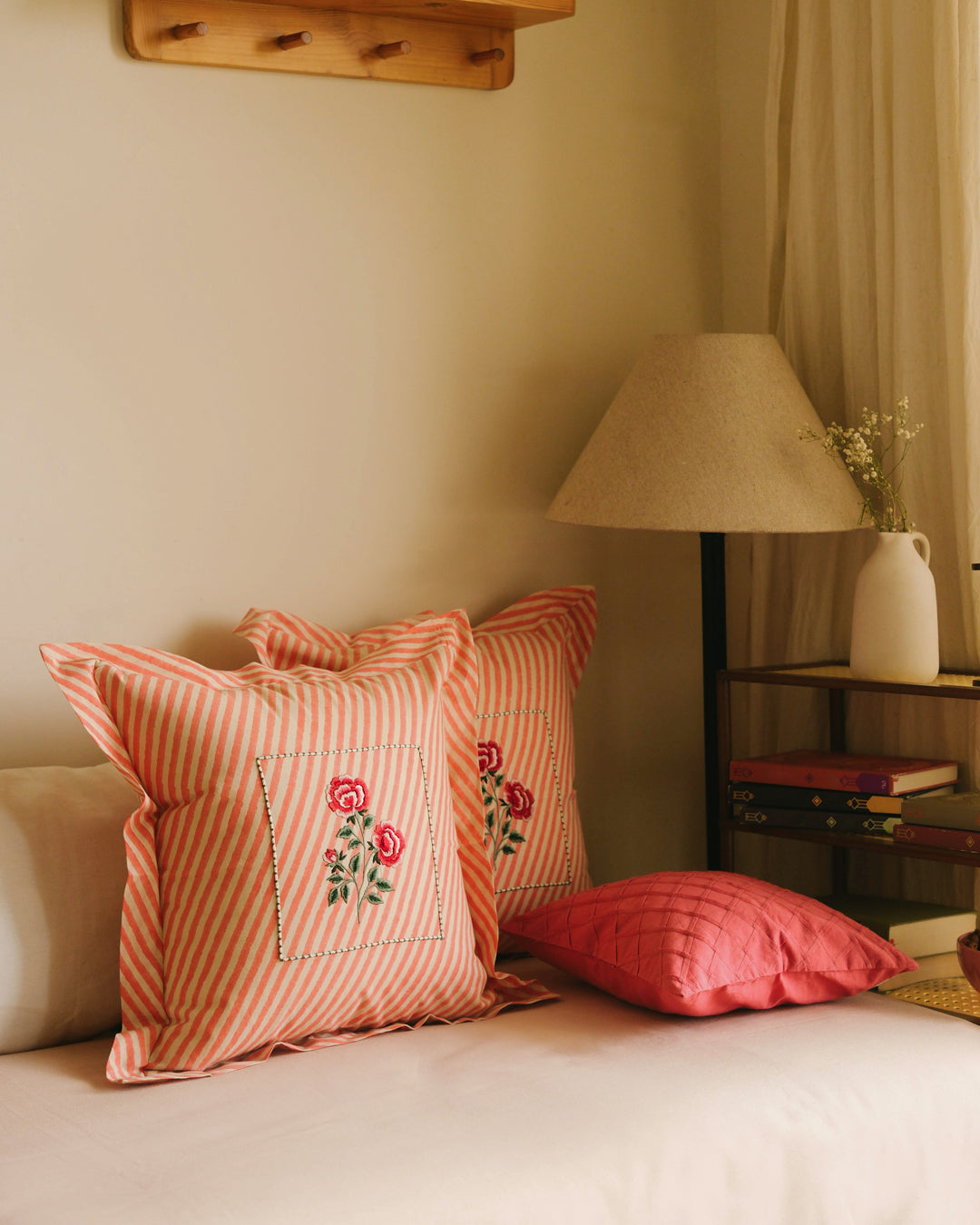 Peach Gulab Botanical Stripes - Cushion Cover