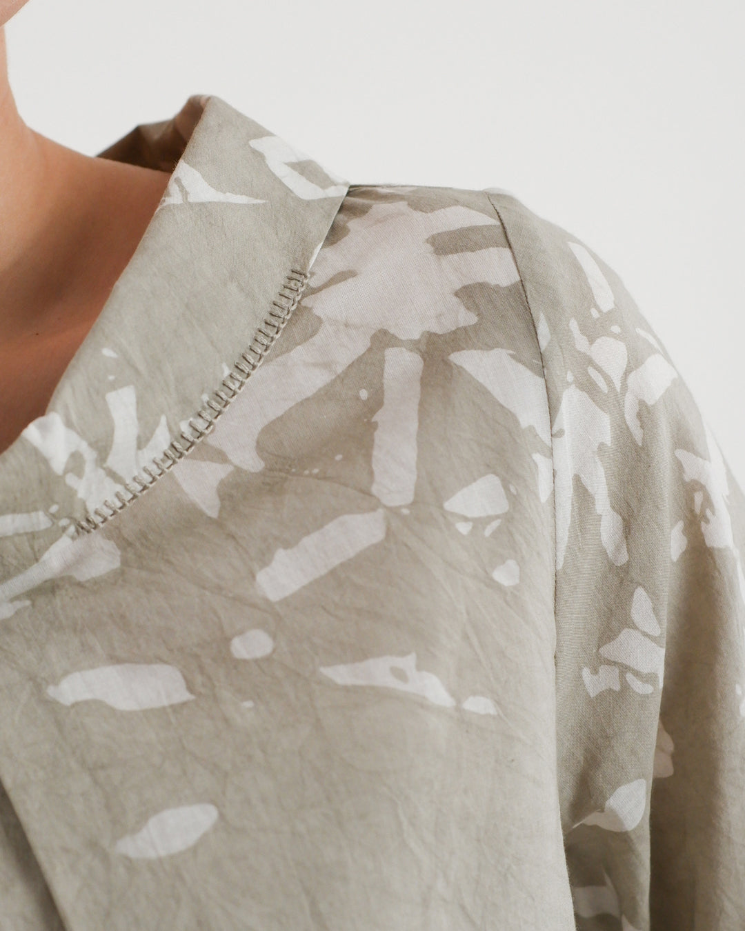 Broken Angles Beige Batik Turtleneck Top
