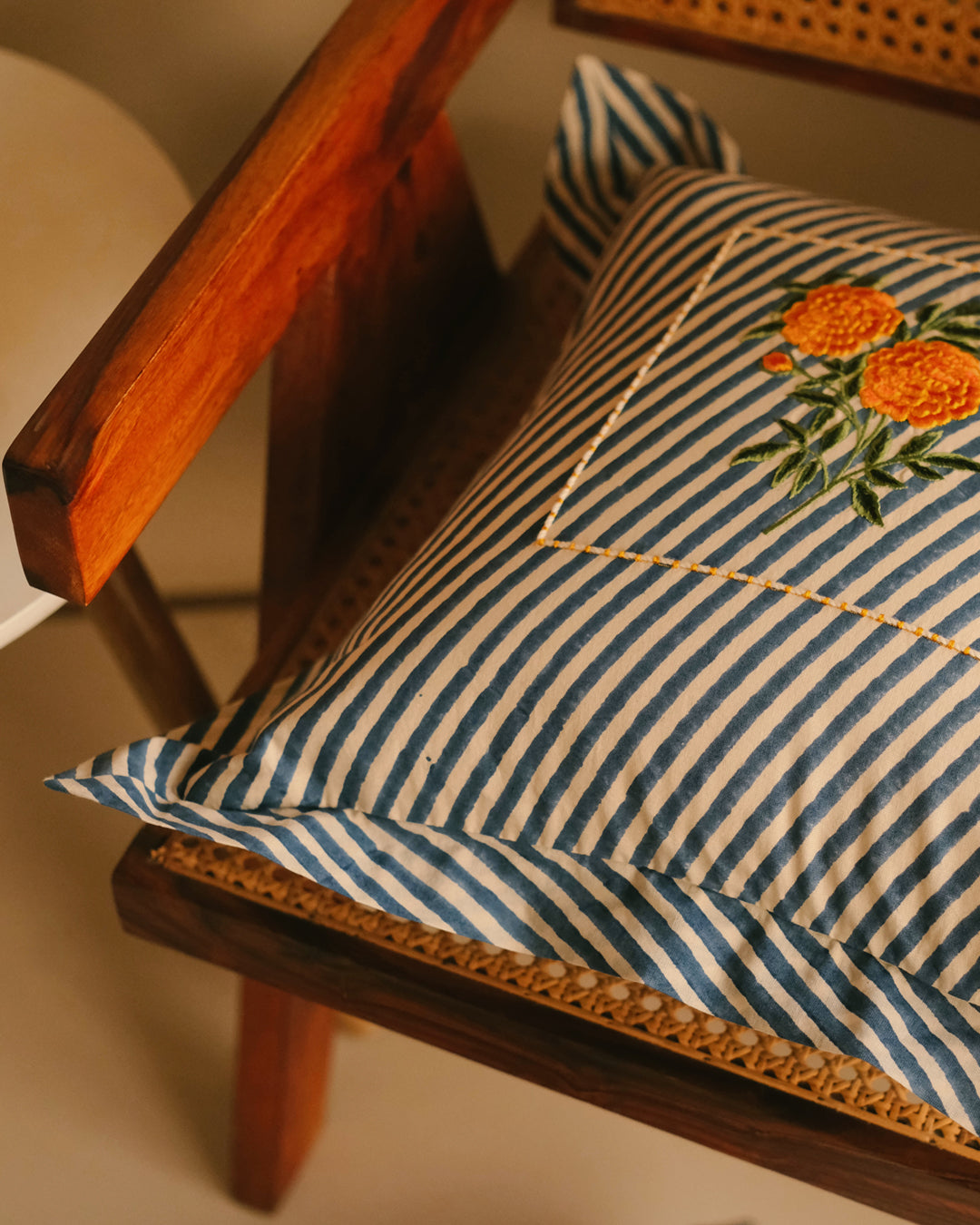 Blue Genda Botanical Stripes - Cushion Cover