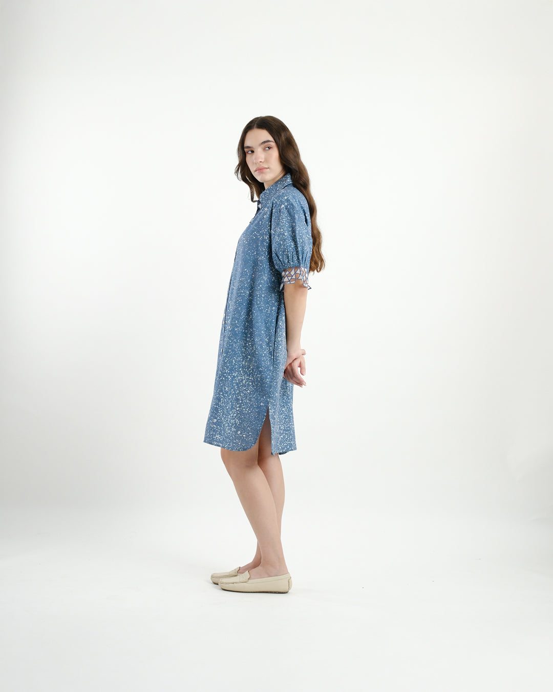 Cool Blue Stipples Batik Shirt Dress